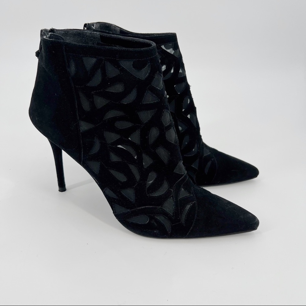 Stuart Weitzman black mesh geometric heel booties size 7.5